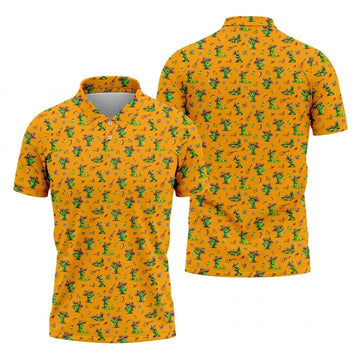 Cartoon Mustach Funny Cactus Cinco De Mayo Celebration Fiesta Themed Orange Golf Shirts For Men