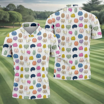 Funny Colorful Butt Pattern Golf Polo Shirt, Golf Shirts For Men, Mens Golf Apparel