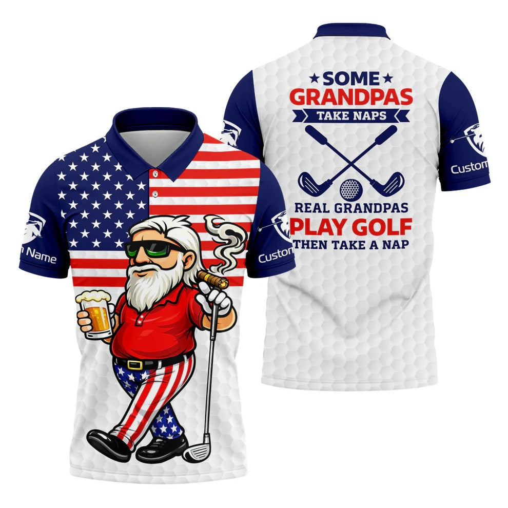 Real Grandpas Play Golf Father's Day 4th Of July Golf Shirt, 250 Years Polo Shirts For Men