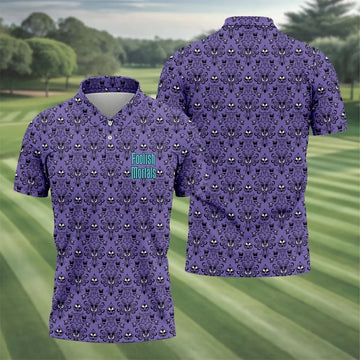 Foolish Mortals Haunted Pattern Golf Polo Shirt, Halloween Shirt For Men, Mens Golf Polo