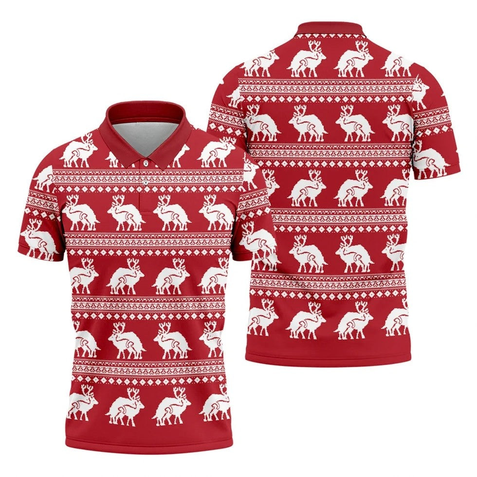 Reindeer Humping Seamless Pattern Golf Shirt, Christmas Golf Shirt, Golf Shirts For Men, Golf Gift For Men