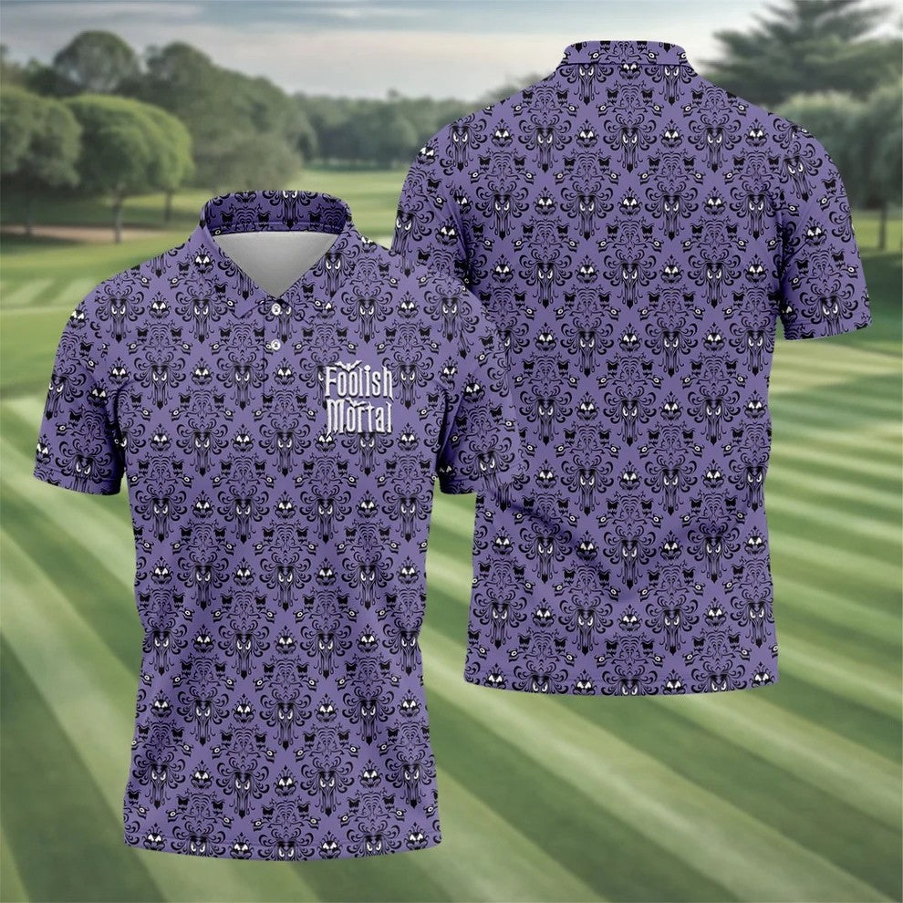 Foolish Mortal Haunted Pattern Golf Polo Shirt, Golf Apparel For Men, Mens Polo Shirts