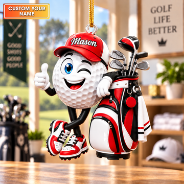 Custom Name Winking Golf Ball And Bag Acrylic Ornament, Golf Gifts, Christmas Decor