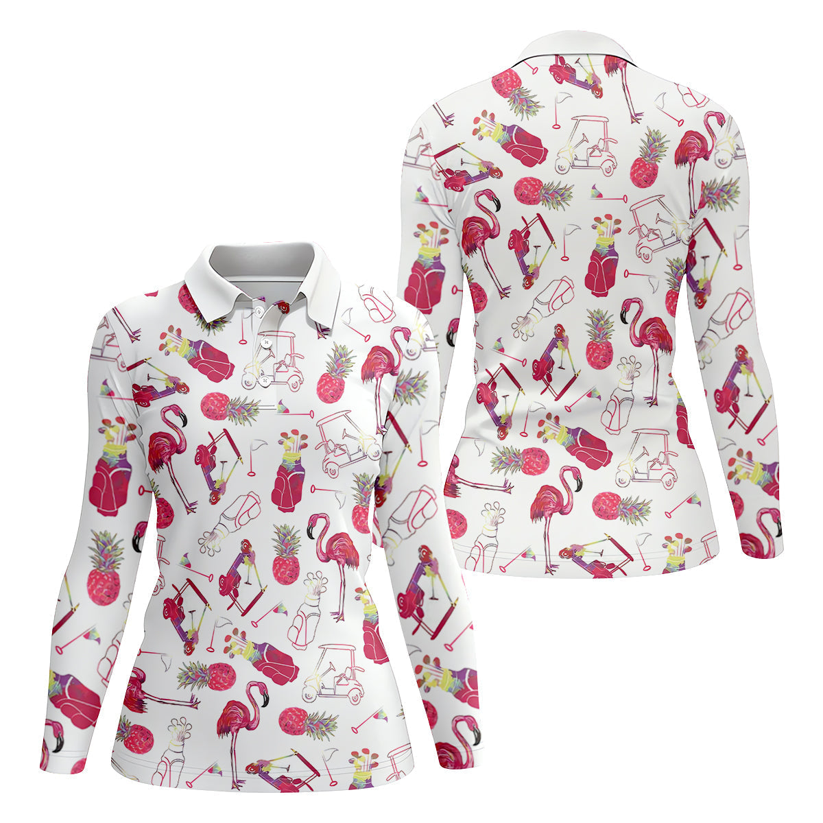 Flamingo Golf Pineapple Funny Womens Golf Polo ShirtCustom Ladies Golf Shirt