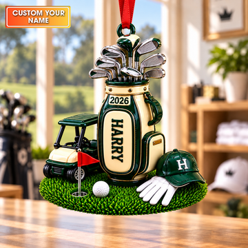 Custom Name Golf Bag Cart Acrylic Ornament, Golf Christmas Gifts, Holiday Ornaments