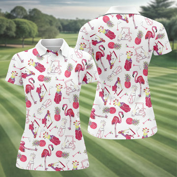 Flamingo Golf Pineapple Funny Womens Golf Polo ShirtCustom Ladies Golf Shirt
