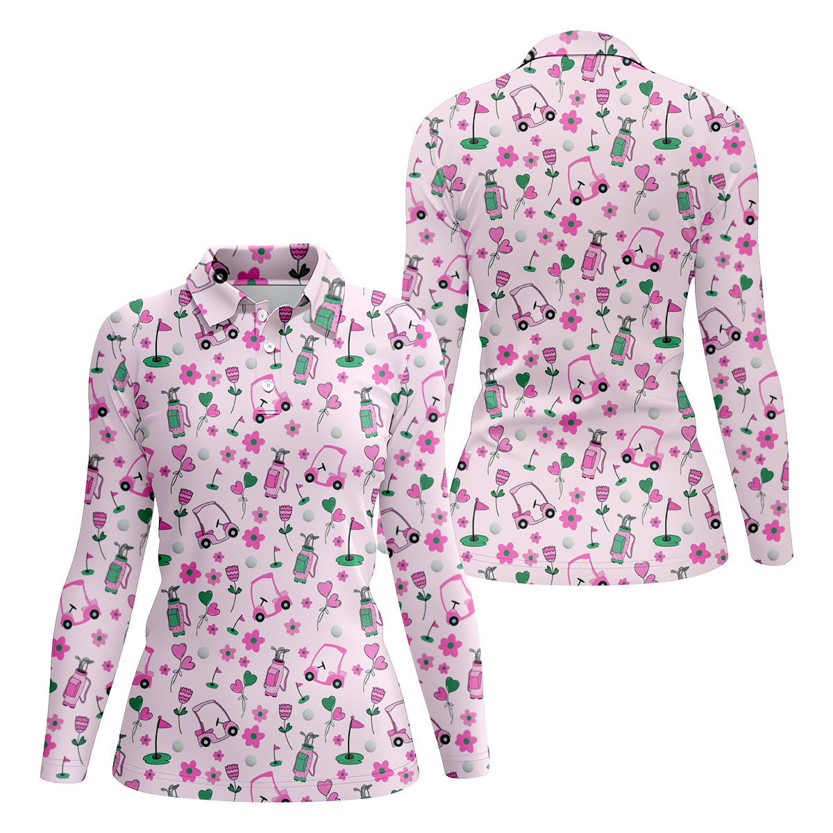 Seamless Pink Green Funny Womens Golf Polo ShirtLadies Golf Shirt, Mothers Day Gifts