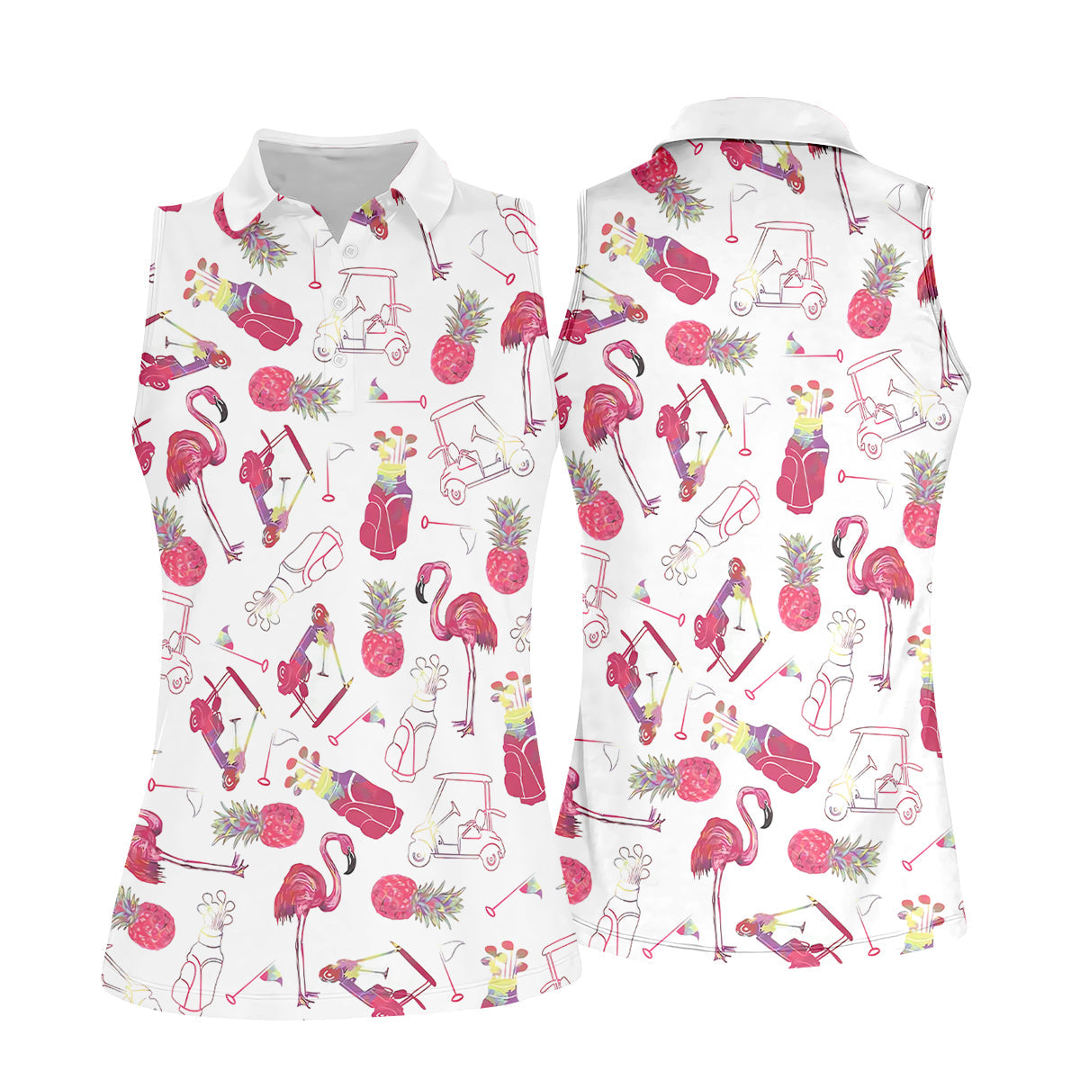 Flamingo Golf Pineapple Funny Womens Golf Polo ShirtCustom Ladies Golf Shirt