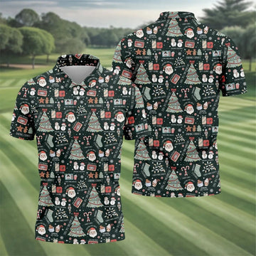 Cute Santa Claus Gift Green Men's Golf Polo Shirts, Christmas Golf Shirt, Polo Shirts For Men