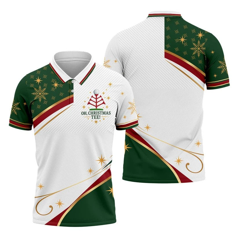 Green Gold Tree Christmas Golf Polo, Golf Polo Shirts For Men, Golf Shirts For Men