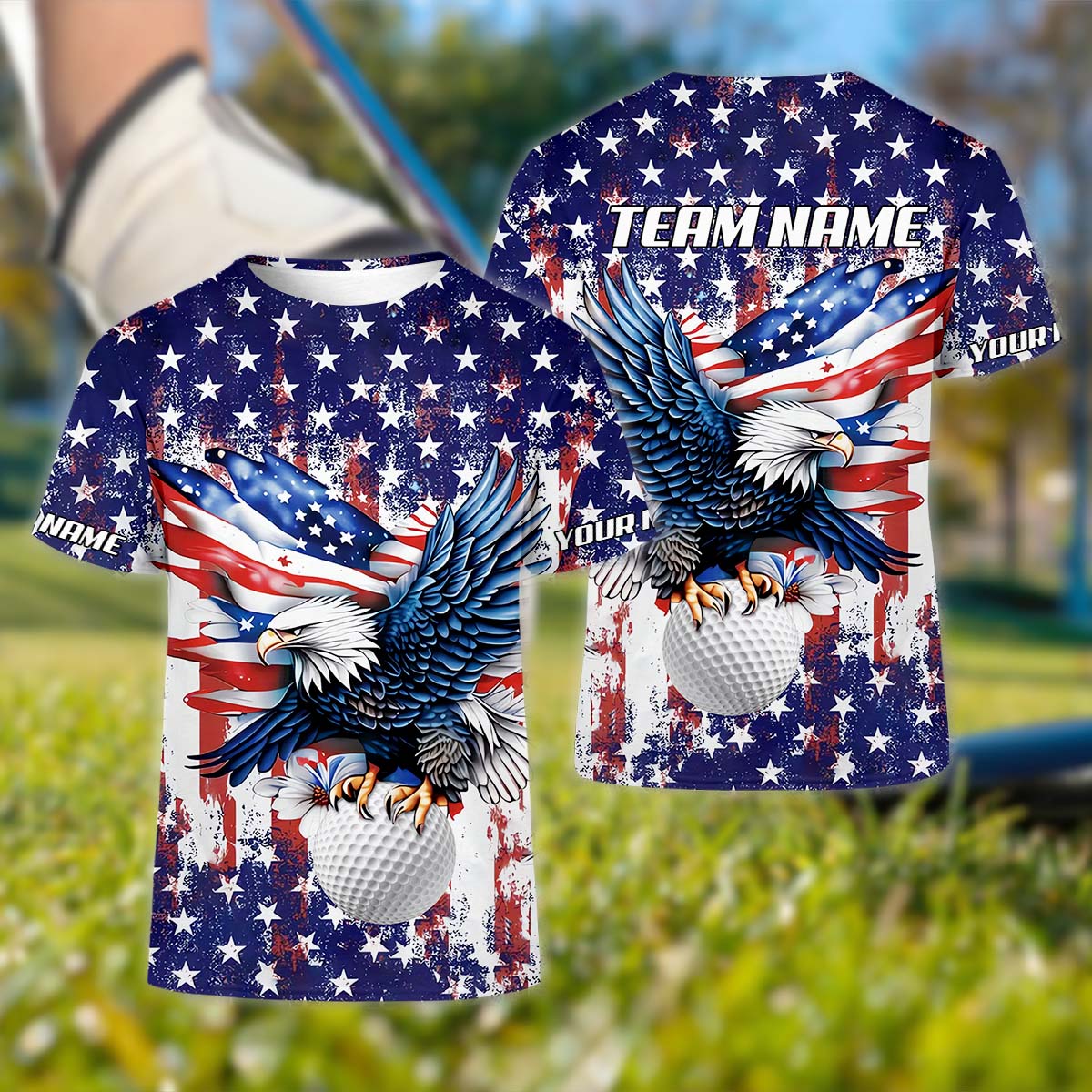 American Eagle And Star Custom Golf Polo ShirtGift For Golfers, Golf Gift Ideas, America 250 Anniversary Golf Shirt