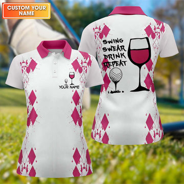 Swing Swear Drink Repeat Womens Golf Polo ShirtGolfing Apparel, Womens Golf Gifts