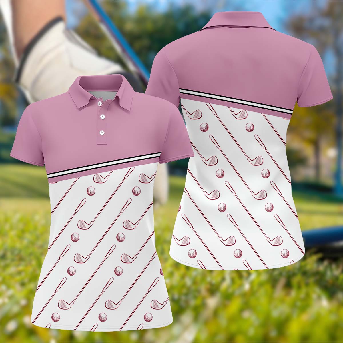 Pink Womens Golf Polo ShirtGolfing Apparel, Womens Golf Gifts