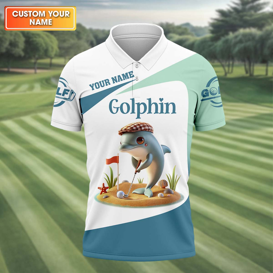 Golfin' Dolphin Custom Golf Polo ShirtGolfing Apparel, Mens Golf Gift, Funny Golf Polo Shirt