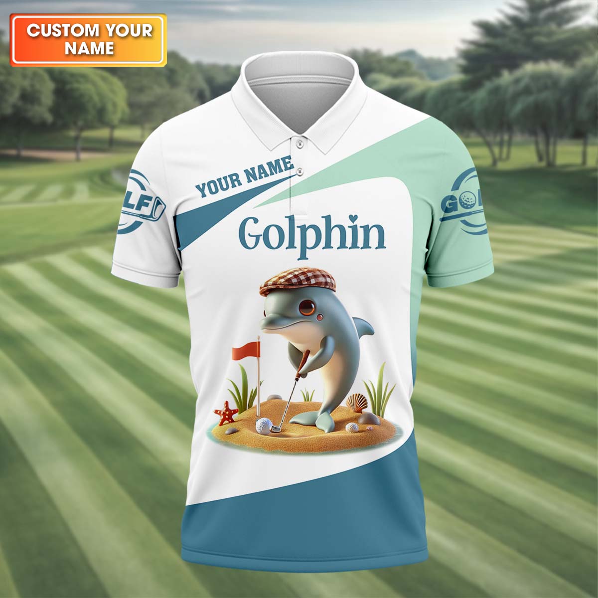 Golfin' Dolphin Custom Golf Polo ShirtGolfing Apparel, Mens Golf Gift, Funny Golf Polo Shirt