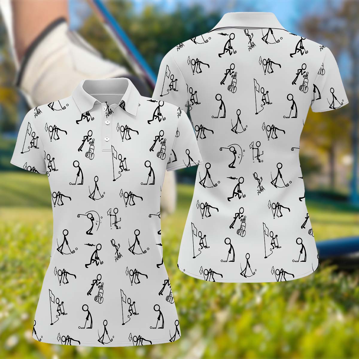 Funny Stick Figure Womens Golf Polo ShirtGolfing Apparel, Womens Golf Gifts