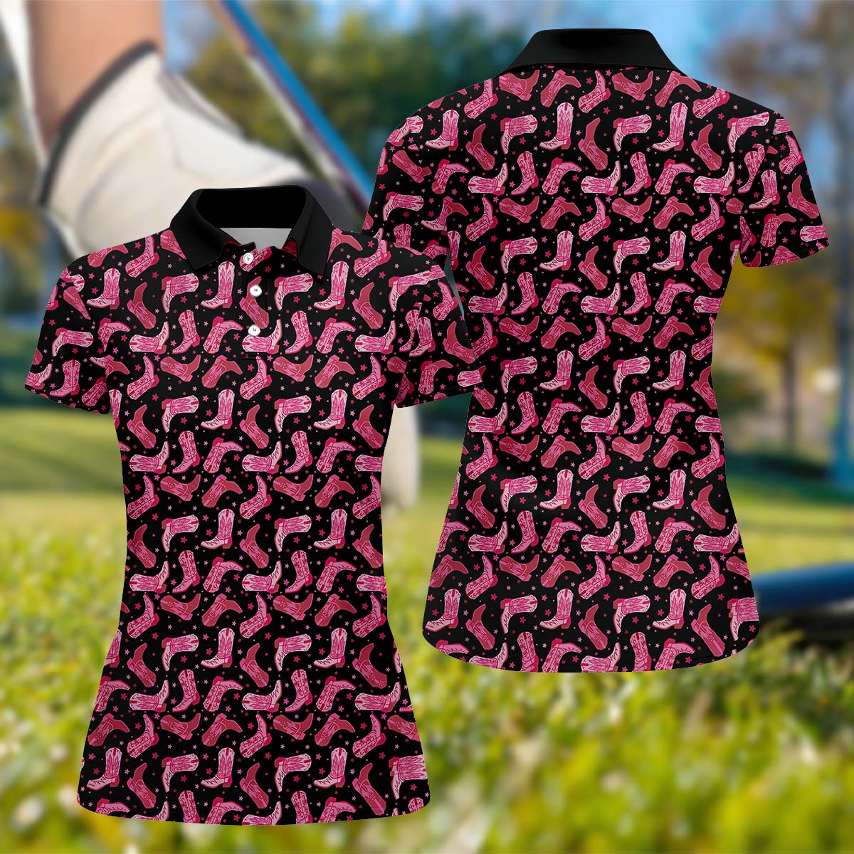 Pink Cowboy Boots Womens Golf Polo ShirtGolfing Apparel, Womens Golf Gifts