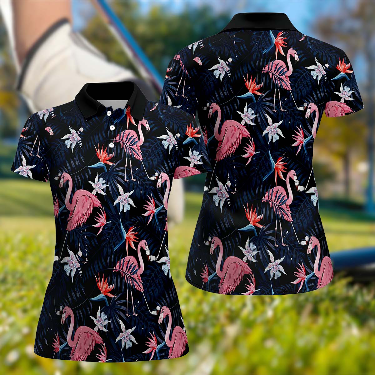 Tropical Flamingo Womens Golf Polo ShirtCustom Ladies Golf Shirt, Womens Golf Gifts