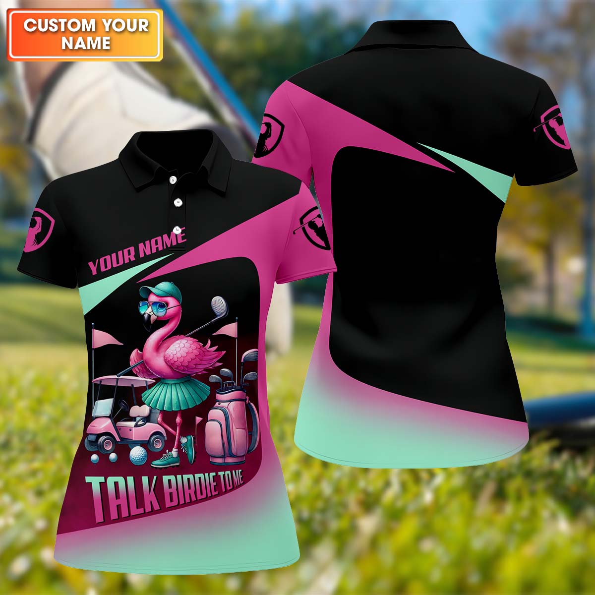 Talk Birdie To Me Custom Flamingo Womens Golf Polo ShirtFunny Golf Shirt, Gift For Golfers