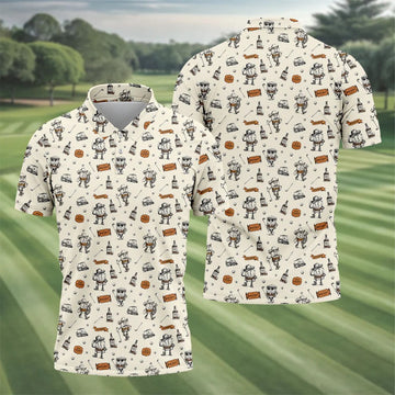 Vintage Bourbon Whiskey Golf Pattern Polo Shirt, Golf Polo Shirts For Men, Mens Golf Apparel