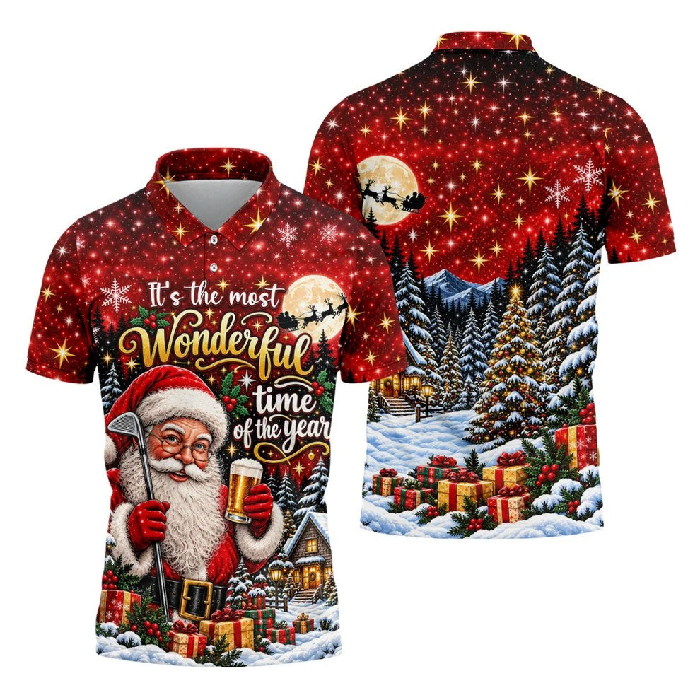 Most Wonderful Time Santa Beer Christmas Golf Shirt, Mens Golf Polo, Mens Golf Shirts