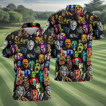 Halloween Horror Character Hawaiian Golf Shirt, Mens Golf Polo, Golf Shirts For Men