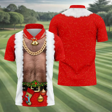 Funny Santa Gold Chain Christmas Golf Shirt, Mens Golf Polo, Golf Apparel For Men