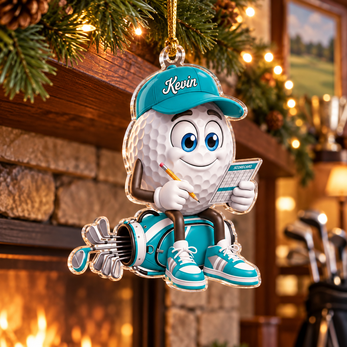 Custom Name Teal Golf Scorecard Acrylic Ornament, Christmas Ornaments, Golf Gifts