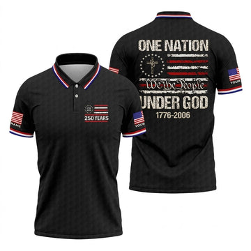 One Nation Under God We The People Black Golf Shirt, 250 Years 4th Of July Golf Shirts For Men