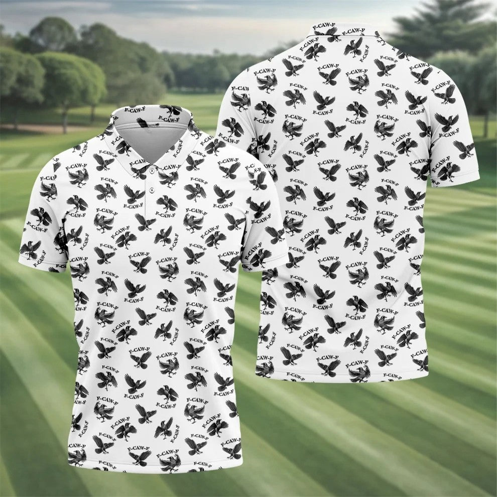 F-Caw-F Raven Halloween Golf Polo Shirt, Halloween Shirt For Men, Golf Apparel For Men