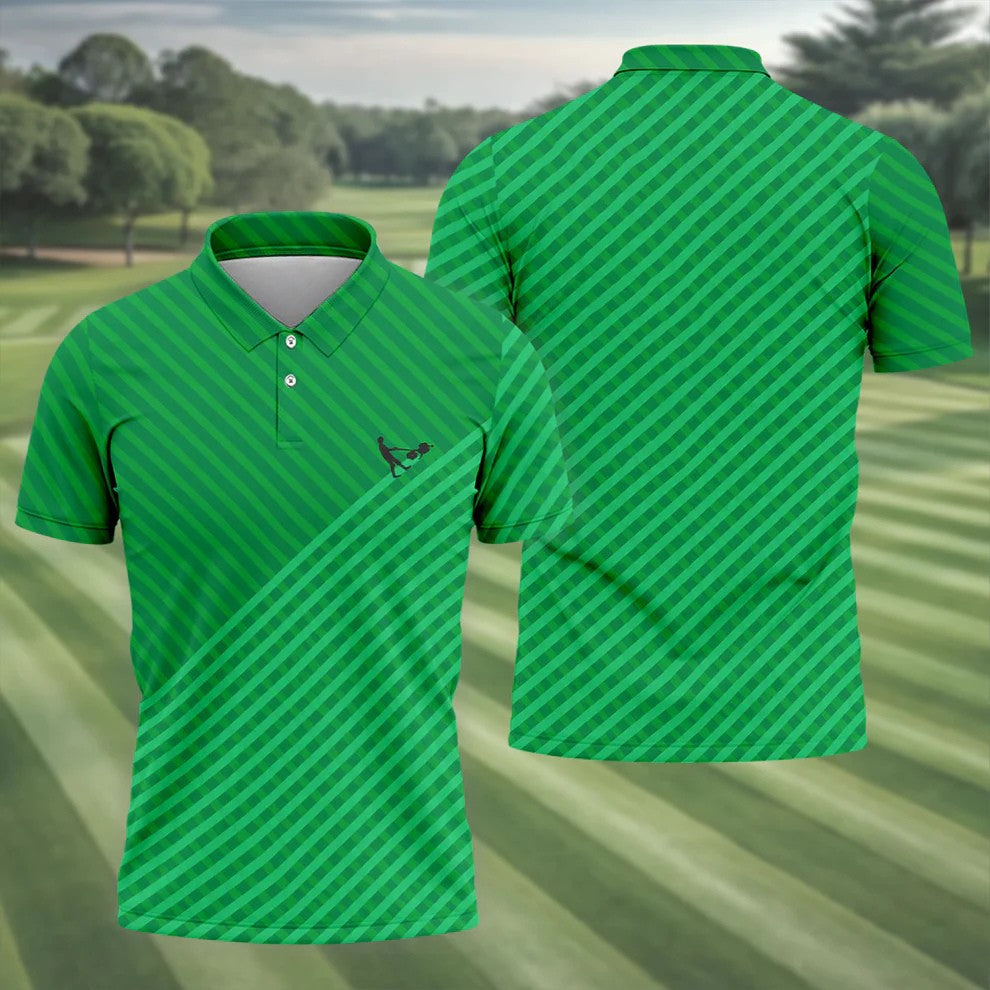 Lawn Mower Green Cross Stripe Father's Day Golf Shirt, Polo Shirts For Men, Golf Gift For Dad