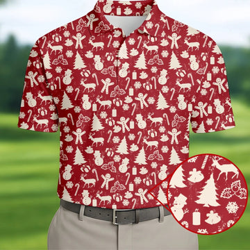 Gingerbread Man Christmas Pine Tree Candy Canes Red And White Polo Shirts For Men, Christmas Golf Shirt
