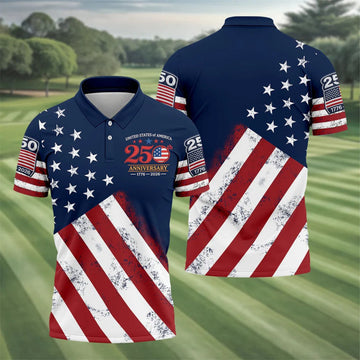 USA 250th Anniversary Father's Day American Flag Golf Shirt, 4th Of July Polo Shirts For Men