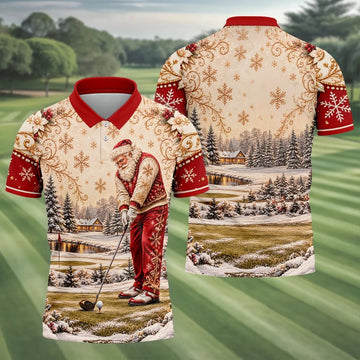Vintage Santa Winter Christmas Golf Shirt, Golf Gifts For Men, Mens Golf Apparel