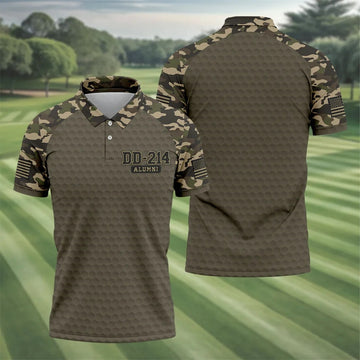 DD-214 Alumni Camo Golf Polo Shirt, Veterans Day Golf Shirt, Mens Golf Shirts