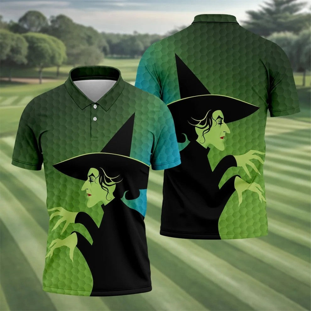 Green Witch Horror Character Halloween Golf Polo Shirt, Halloween Shirt, Mens Golf Polo