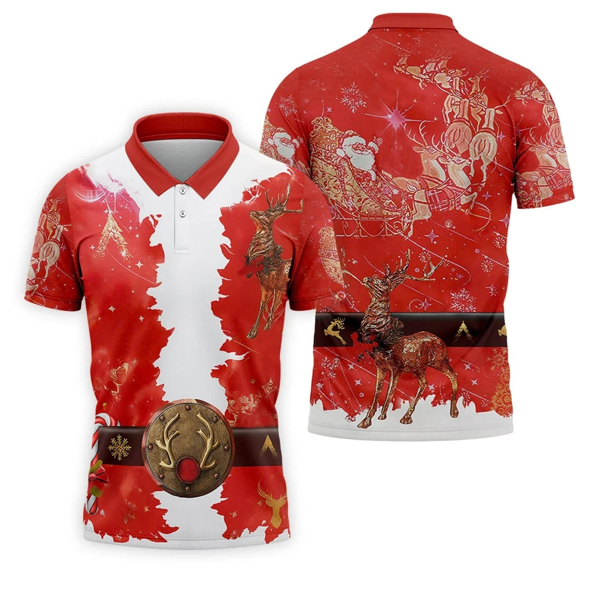 Santa Claus Christmas Print Fun Golf Shirts For Men, Christmas Golf Shirt, Polo Shirts For Men, Golfing Apparel