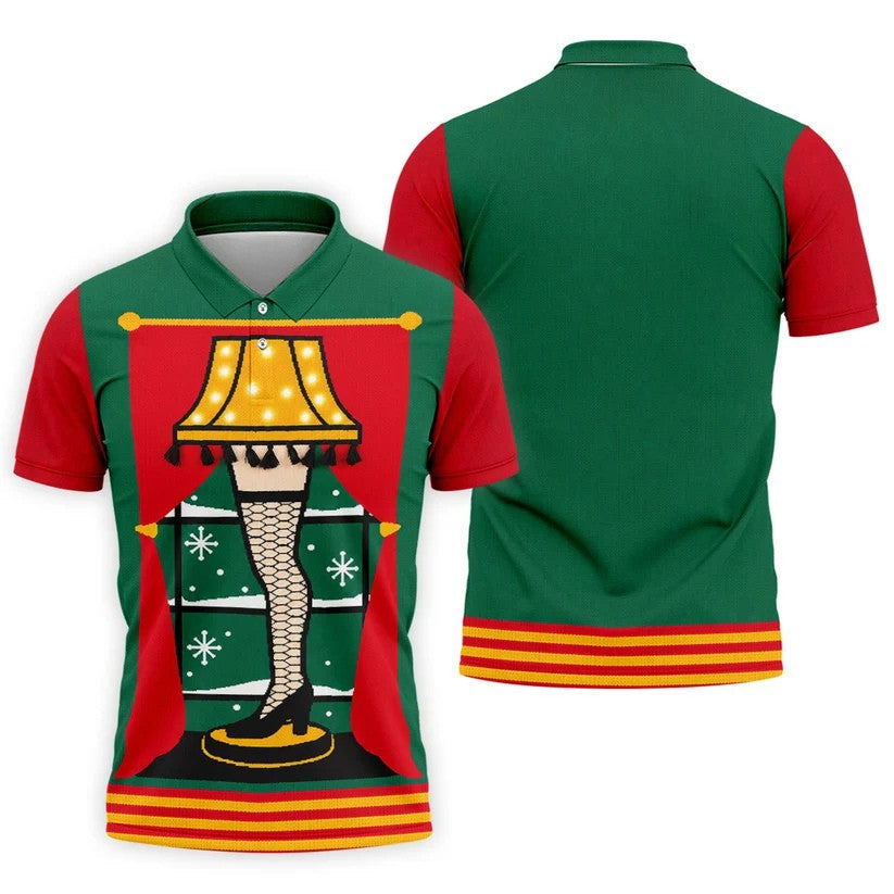 Festive Leg Lamp Christmas Golf Shirt, Golf Polo Shirts For Men, Mens Golf Shirts