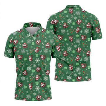 Santa Claus Pattern Christmas Green Golf Tops For Men, Christmas Golf Shirt, Polo ShirtFor Men