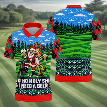 Santa Reindeer Beer Christmas Golf Shirt, Golf Shirts For Men, Mens Golf Apparel