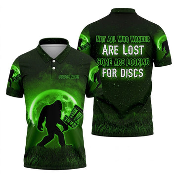 Not All Who Wander Are Lost Bigfoot Disc Golf Shirt, Personalized Golf Shirt, Funny Golf Polo Shirt
