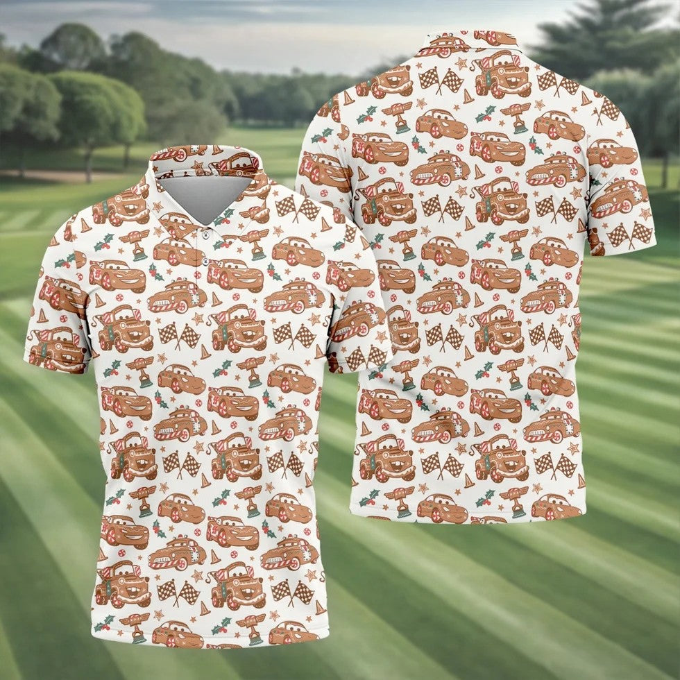 Funny Christmas Animation Car Polo Shirts For Men, Christmas Golf Shirt, Golf Gift For Men, Christmas Golf Shirt