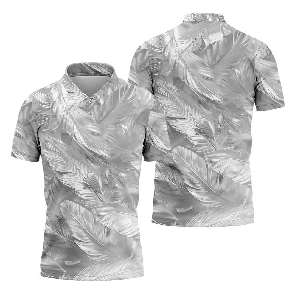 Pastel Gradient Feather Hawaiian Golf Shirt, Golf Tops For Men, Golf Shirts For Men