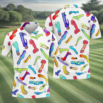 Adult Humor Retro Golf Shirt, Colorful Funny Men's Polo Shirt, Unique Novelty Golf Apparel