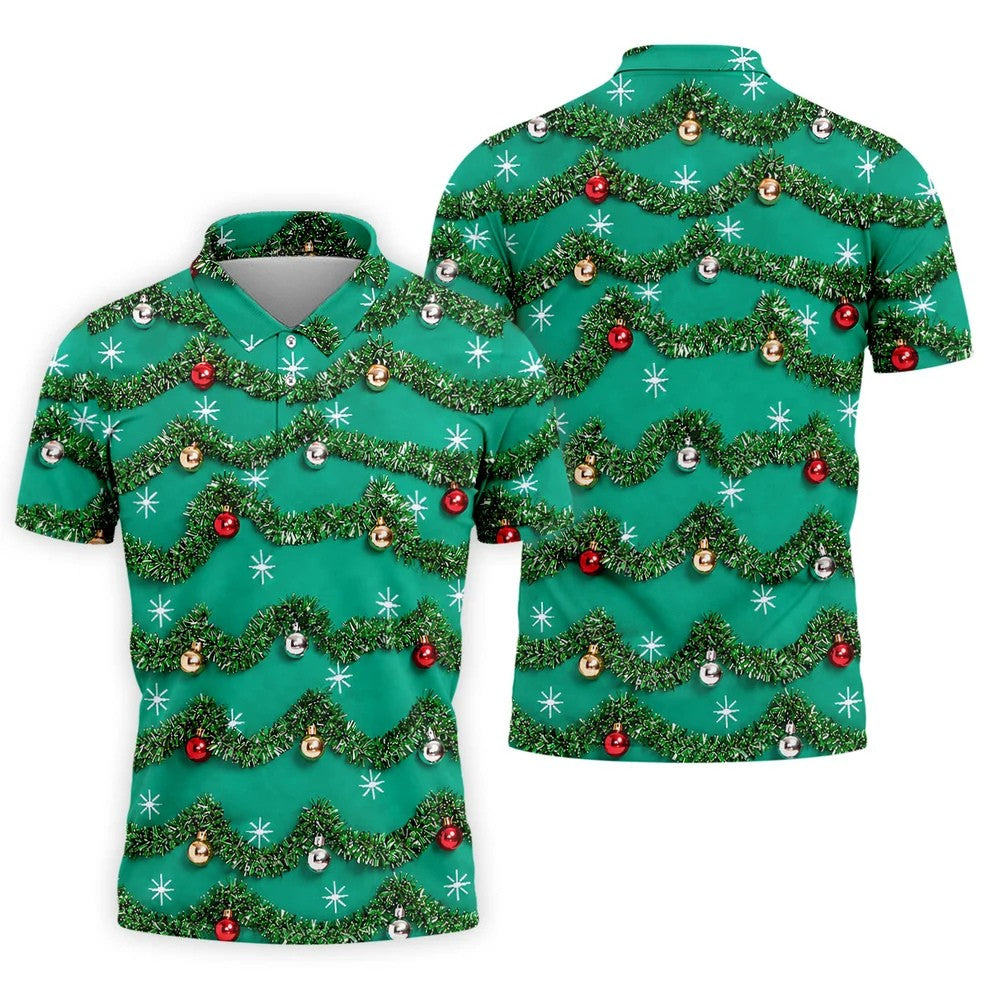 Tinsel Garland Ornaments Christmas Golf Shirt, Golf Gifts For Men, Mens Golf Clothing