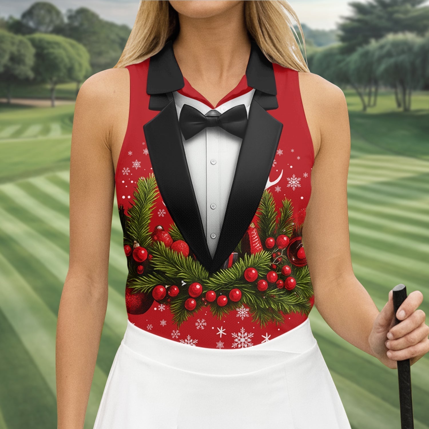 Christmas Mistletoe Vintage Prints Women Golf Top, Christmas Golf Shirt, Ladies Golf Tops