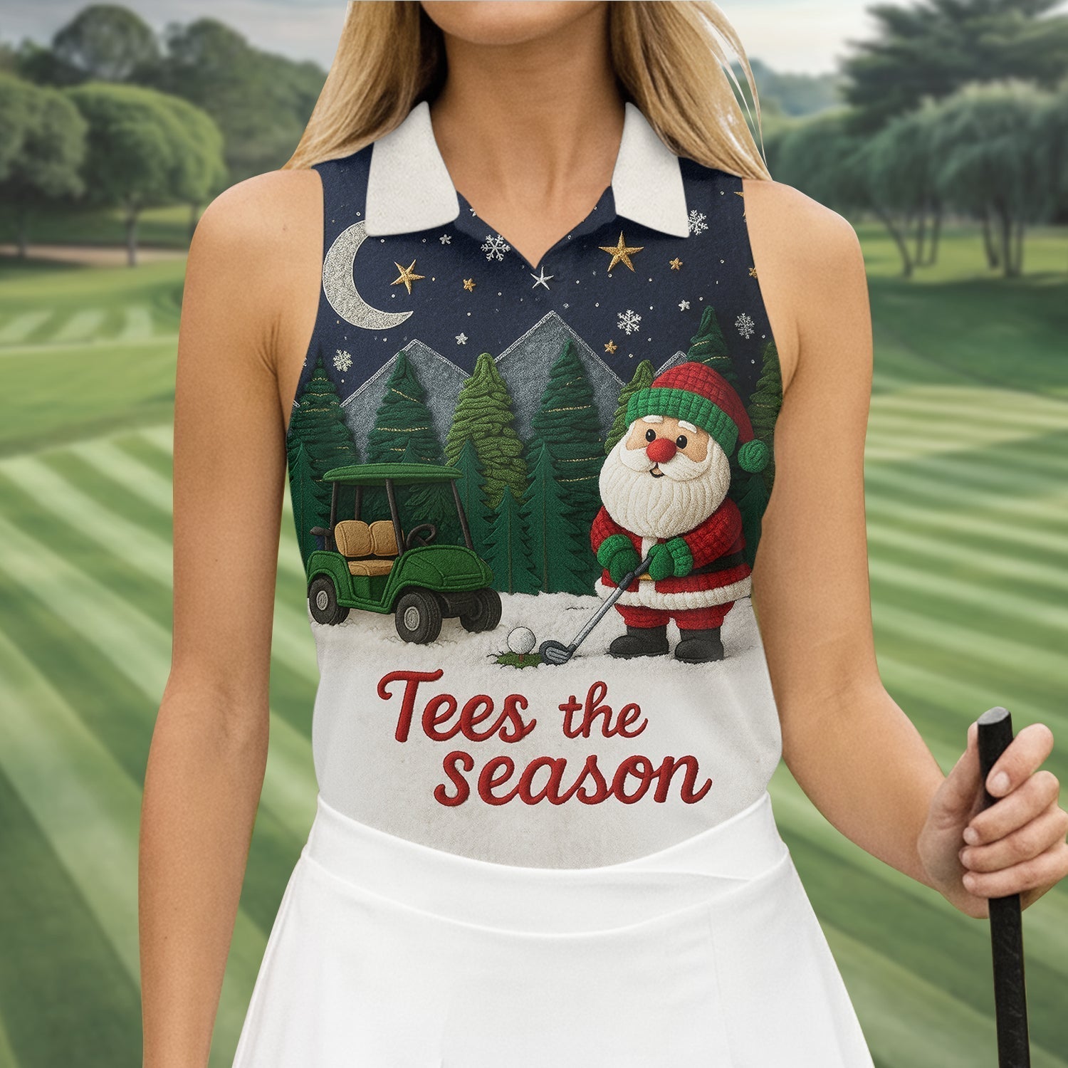 Santa Golfing Tees The Season Night Theme Christmas Golf Shirt, Women's Golf Tops, Ladies Golf Shirts
