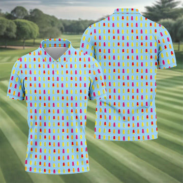 Colorful Popsicle Summer Pattern Golf Shirt, Mens Golf Polo, Printed Golf Shirts