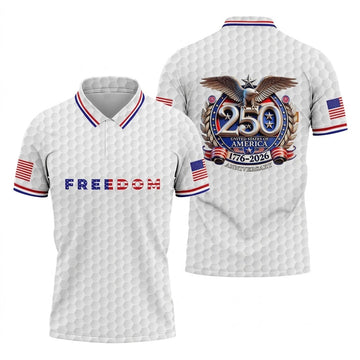 Freedom American Bald Eagle 250th Anniversary White Golf Shirt, Patriotic 4th Of July Golf Shirts For Men