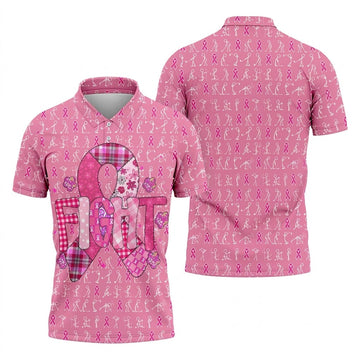 Funny Stick Figure Men's Golf Shirt, Breast Cancer Awareness Shirt, Polo ShirtFor Men, Golfing Apparel